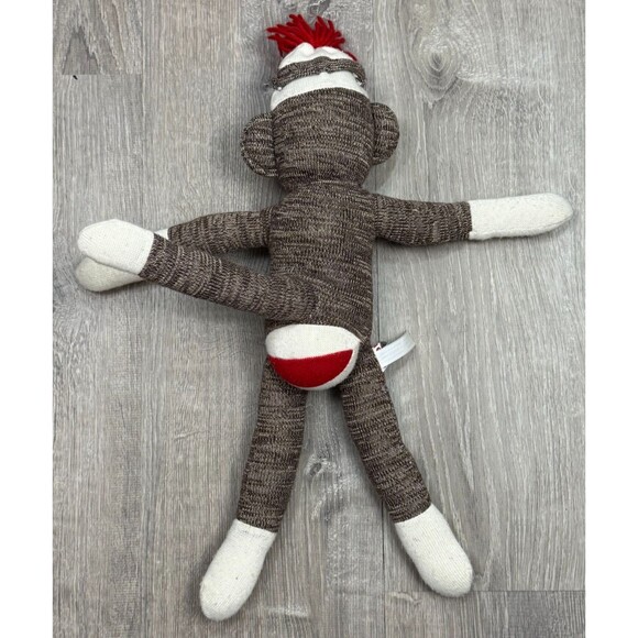 Schylling Sock Monkey Plush 21" Brown Knit Red Mouth Stuffed Animal Toy 2009 - Picture 4 of 7